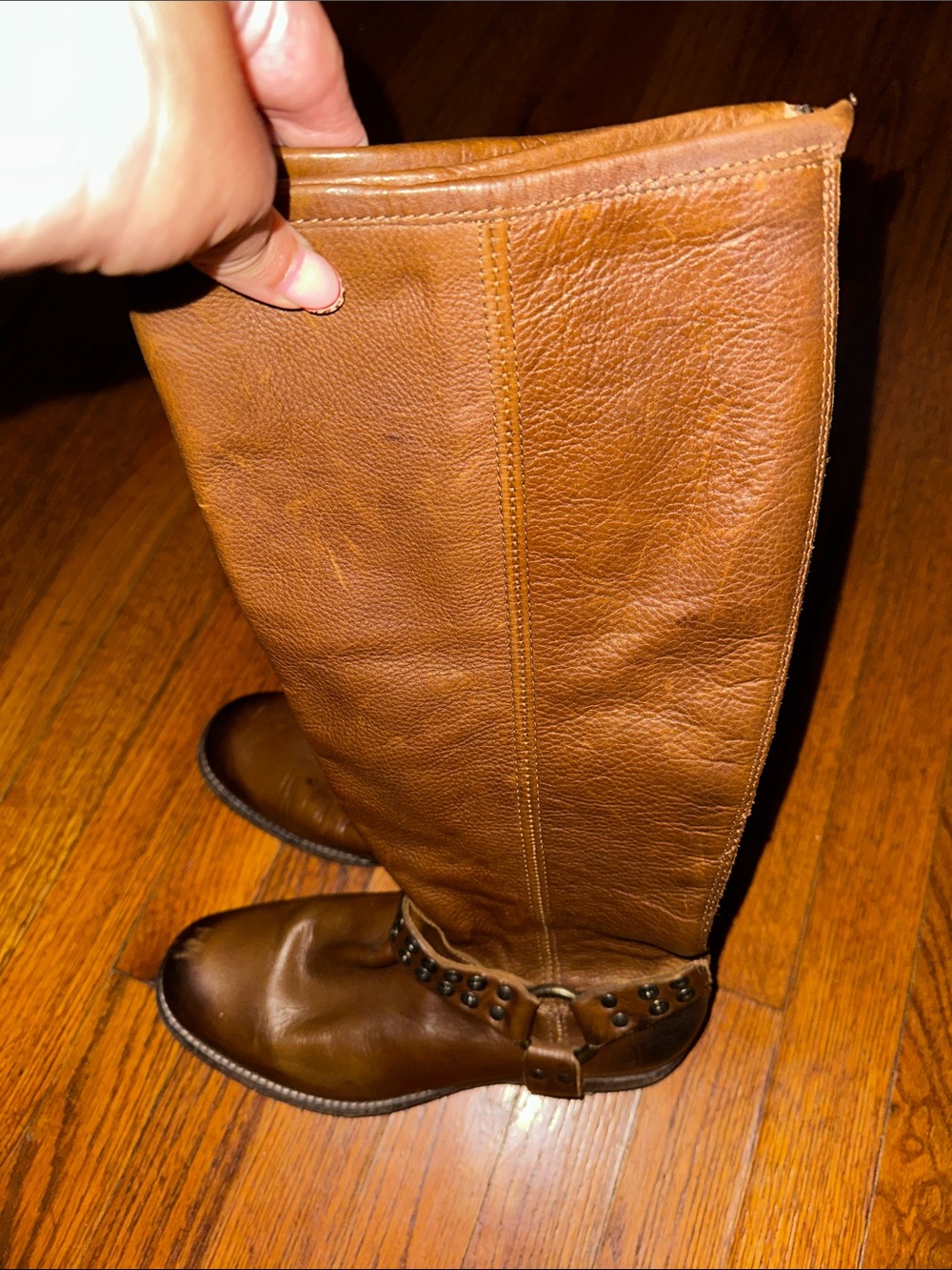 Frye Brown Leather Studded Harness Riding Boots 8.5